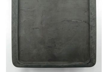 中国　鹿原林信　漢詩　石紋　臥牛硯　象彫　縁石硯(書道具、彫刻、習字、外箱付)(R-084616)