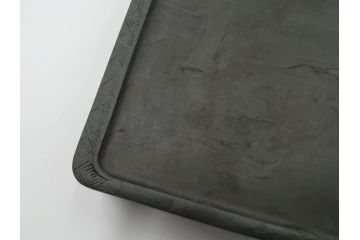 中国　鹿原林信　漢詩　石紋　臥牛硯　象彫　縁石硯(書道具、彫刻、習字、外箱付)(R-084616)