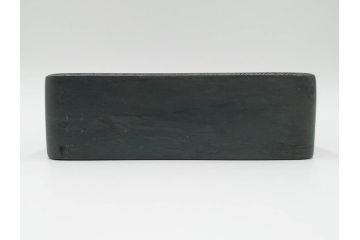中国　鹿原林信　漢詩　石紋　臥牛硯　象彫　縁石硯(書道具、彫刻、習字、外箱付)(R-084616)