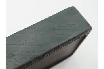 中国　鹿原林信　漢詩　石紋　臥牛硯　象彫　縁石硯(書道具、彫刻、習字、外箱付)(R-084616)