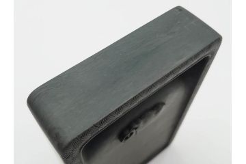 中国　鹿原林信　漢詩　石紋　臥牛硯　象彫　縁石硯(書道具、彫刻、習字、外箱付)(R-084616)