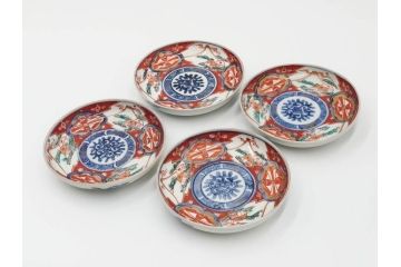 江戸期　古伊万里　冨貴長春　色絵　染付　金彩　約12cm　3.8寸　上品な雰囲気漂う小皿4枚セット　(R-084617)