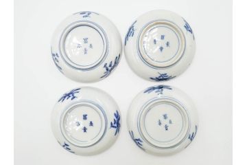 江戸期　古伊万里　冨貴長春　色絵　染付　金彩　約12cm　3.8寸　上品な雰囲気漂う小皿4枚セット　(R-084617)