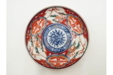 江戸期　古伊万里　冨貴長春　色絵　染付　金彩　約12cm　3.8寸　上品な雰囲気漂う小皿4枚セット　(R-084617)