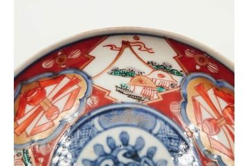 江戸期　古伊万里　冨貴長春　色絵　染付　金彩　約12cm　3.8寸　上品な雰囲気漂う小皿4枚セット　(R-084617)