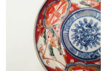 江戸期　古伊万里　冨貴長春　色絵　染付　金彩　約12cm　3.8寸　上品な雰囲気漂う小皿4枚セット　(R-084617)