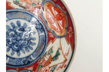江戸期　古伊万里　冨貴長春　色絵　染付　金彩　約12cm　3.8寸　上品な雰囲気漂う小皿4枚セット　(R-084617)