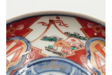 江戸期　古伊万里　冨貴長春　色絵　染付　金彩　約12cm　3.8寸　上品な雰囲気漂う小皿4枚セット　(R-084617)