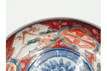 江戸期　古伊万里　冨貴長春　色絵　染付　金彩　約12cm　3.8寸　上品な雰囲気漂う小皿4枚セット　(R-084617)