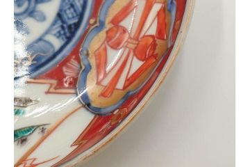 江戸期　古伊万里　冨貴長春　色絵　染付　金彩　約12cm　3.8寸　上品な雰囲気漂う小皿4枚セット　(R-084617)