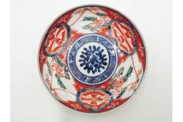 江戸期　古伊万里　冨貴長春　色絵　染付　金彩　約12cm　3.8寸　上品な雰囲気漂う小皿4枚セット　(R-084617)