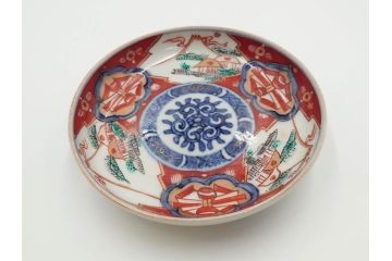 江戸期　古伊万里　冨貴長春　色絵　染付　金彩　約12cm　3.8寸　上品な雰囲気漂う小皿4枚セット　(R-084617)