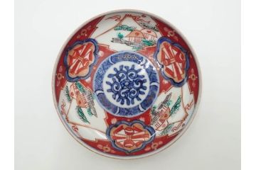 江戸期　古伊万里　冨貴長春　色絵　染付　金彩　約12cm　3.8寸　上品な雰囲気漂う小皿4枚セット　(R-084617)