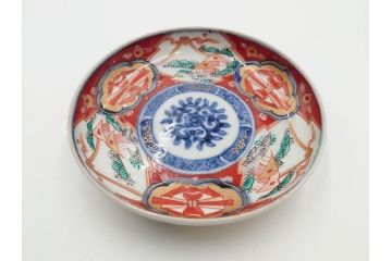 江戸期　古伊万里　冨貴長春　色絵　染付　金彩　約12cm　3.8寸　上品な雰囲気漂う小皿4枚セット　(R-084617)