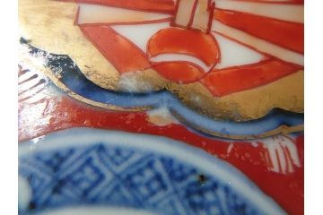 江戸期　古伊万里　冨貴長春　色絵　染付　金彩　約12cm　3.8寸　上品な雰囲気漂う小皿4枚セット　(R-084617)