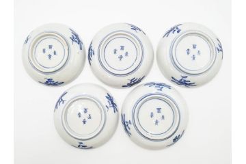 江戸期　古伊万里　冨貴長春　色絵　染付　金彩　約12cm　3.7寸　緻密な絵付けが目を引く小皿5枚セット　(R-084618)