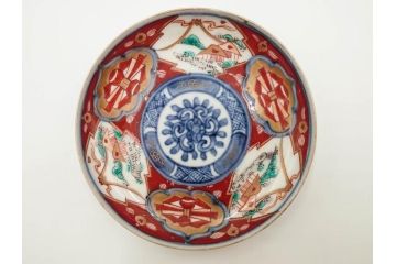 江戸期　古伊万里　冨貴長春　色絵　染付　金彩　約12cm　3.7寸　緻密な絵付けが目を引く小皿5枚セット　(R-084618)