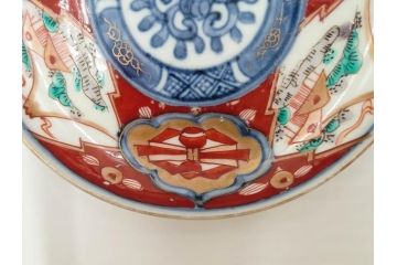 江戸期　古伊万里　冨貴長春　色絵　染付　金彩　約12cm　3.7寸　緻密な絵付けが目を引く小皿5枚セット　(R-084618)