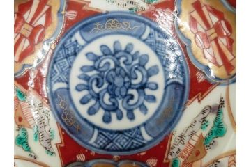 江戸期　古伊万里　冨貴長春　色絵　染付　金彩　約12cm　3.7寸　緻密な絵付けが目を引く小皿5枚セット　(R-084618)