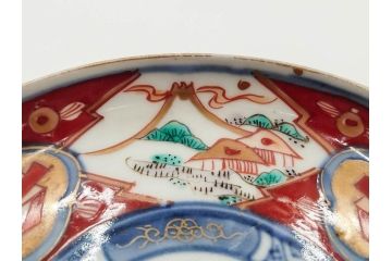 江戸期　古伊万里　冨貴長春　色絵　染付　金彩　約12cm　3.7寸　緻密な絵付けが目を引く小皿5枚セット　(R-084618)