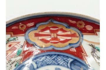 江戸期　古伊万里　冨貴長春　色絵　染付　金彩　約12cm　3.7寸　緻密な絵付けが目を引く小皿5枚セット　(R-084618)