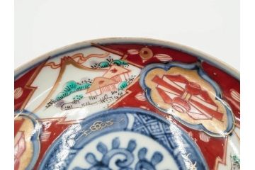 江戸期　古伊万里　冨貴長春　色絵　染付　金彩　約12cm　3.7寸　緻密な絵付けが目を引く小皿5枚セット　(R-084618)