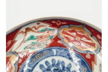 江戸期　古伊万里　冨貴長春　色絵　染付　金彩　約12cm　3.7寸　緻密な絵付けが目を引く小皿5枚セット　(R-084618)