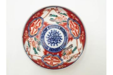 江戸期　古伊万里　冨貴長春　色絵　染付　金彩　約12cm　3.7寸　緻密な絵付けが目を引く小皿5枚セット　(R-084618)