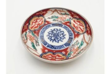 江戸期　古伊万里　冨貴長春　色絵　染付　金彩　約12cm　3.7寸　緻密な絵付けが目を引く小皿5枚セット　(R-084618)
