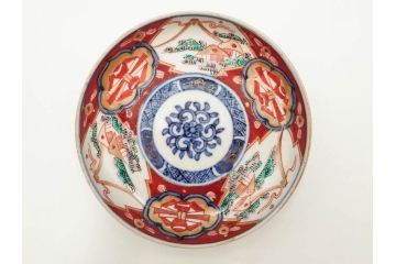 江戸期　古伊万里　冨貴長春　色絵　染付　金彩　約12cm　3.7寸　緻密な絵付けが目を引く小皿5枚セット　(R-084618)