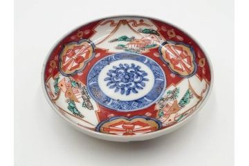 江戸期　古伊万里　冨貴長春　色絵　染付　金彩　約12cm　3.7寸　緻密な絵付けが目を引く小皿5枚セット　(R-084618)