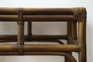 和製ヴィンテージ　美品　希少モデル　maruni(マルニ木工)　オールドマルニ　ラタン　スモークガラストップ　くつろぎ空間にぴったりのサイドテーブル　(R-084644)