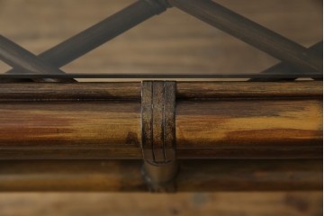 和製ヴィンテージ　美品　希少モデル　maruni(マルニ木工)　オールドマルニ　ラタン　スモークガラストップ　くつろぎ空間にぴったりのサイドテーブル　(R-084644)