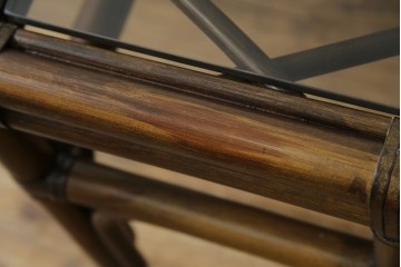 和製ヴィンテージ　美品　希少モデル　maruni(マルニ木工)　オールドマルニ　ラタン　スモークガラストップ　くつろぎ空間にぴったりのサイドテーブル　(R-084644)