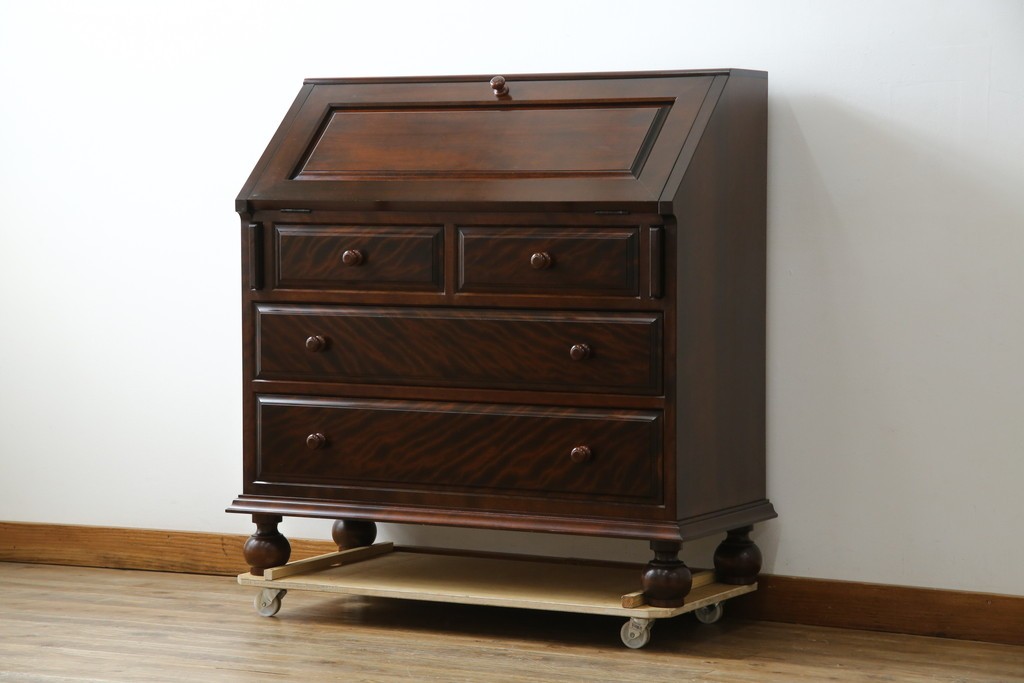 中古　超美品　松本民芸家具　H型　ボールフットがクラシカルな雰囲気を高めるライティングビューロー　定価約42万円　(R-084646)