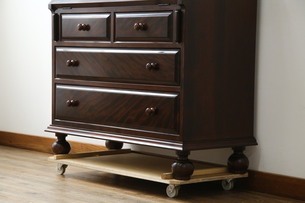 中古　超美品　松本民芸家具　H型　ボールフットがクラシカルな雰囲気を高めるライティングビューロー　定価約42万円　(R-084646)