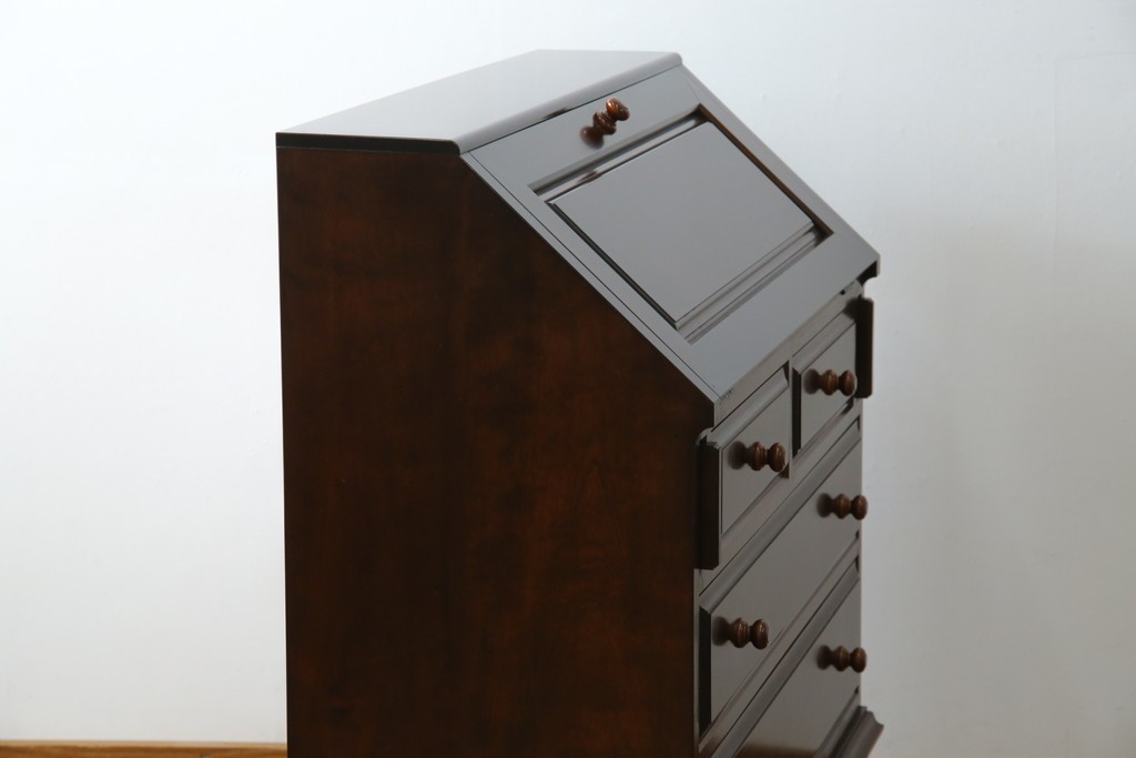 中古　超美品　松本民芸家具　H型　ボールフットがクラシカルな雰囲気を高めるライティングビューロー　定価約42万円　(R-084646)