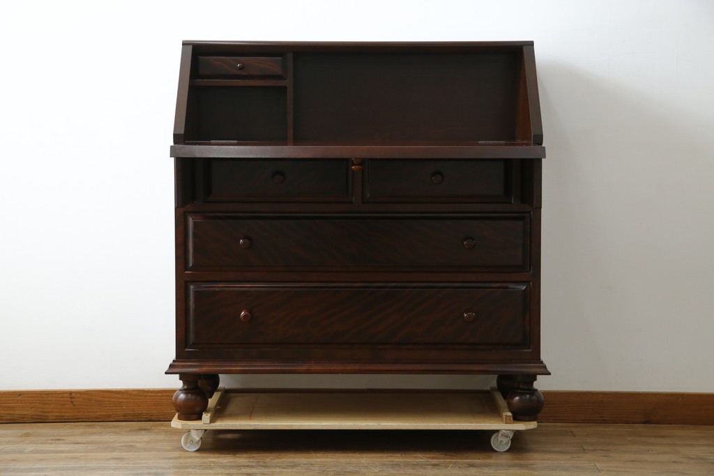 中古　超美品　松本民芸家具　H型　ボールフットがクラシカルな雰囲気を高めるライティングビューロー　定価約42万円　(R-084646)