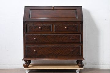 中古　超美品　松本民芸家具　H型　ボールフットが特徴的なライティングビューロー(簿記机、ワークデスク、在宅ワーク、在宅用デスク、サイドチェスト)(定価約42万円)(R-084646)