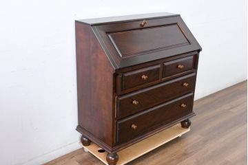 中古　超美品　松本民芸家具　H型　ボールフットが特徴的なライティングビューロー(簿記机、ワークデスク、在宅ワーク、在宅用デスク、サイドチェスト)(定価約42万円)(R-084646)