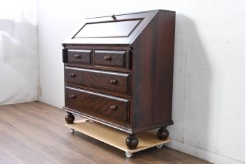中古　超美品　松本民芸家具　H型　ボールフットが特徴的なライティングビューロー(簿記机、ワークデスク、在宅ワーク、在宅用デスク、サイドチェスト)(定価約42万円)(R-084646)