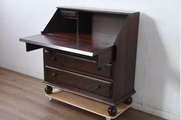 中古　超美品　松本民芸家具　H型　ボールフットが特徴的なライティングビューロー(簿記机、ワークデスク、在宅ワーク、在宅用デスク、サイドチェスト)(定価約42万円)(R-084646)