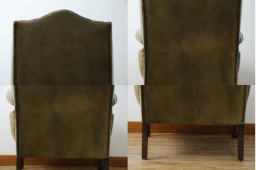 イギリスヴィンテージ　本革　チェスターフィールド　高貴な佇まいと包み込まれるような座り心地が魅力のウィングバックチェア　(R-084648)