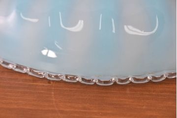 和製アンティーク　希少　戦前(大正から昭和初期)　青色縦縞とフリルデザインがかわいらしい玉付電笠　(R-084655)