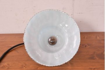 和製アンティーク　希少　戦前(大正から昭和初期)　青色縦縞とフリルデザインがかわいらしい玉付電笠　(R-084655)