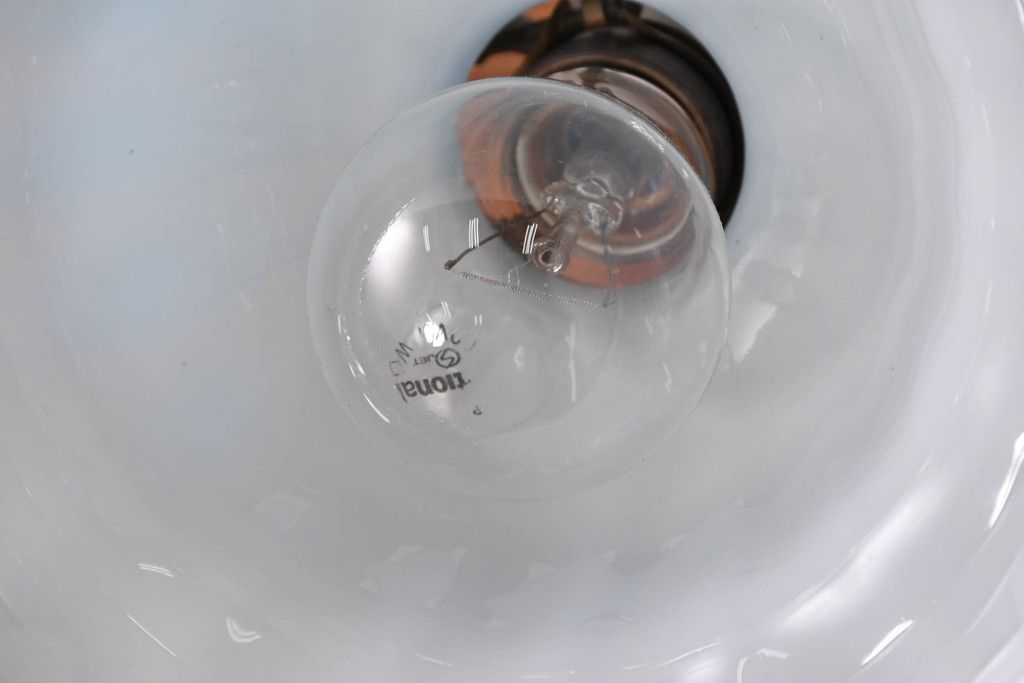 和製アンティーク　希少　戦前(大正から昭和初期)　青色縦縞とフリルデザインがかわいらしい玉付電笠　(R-084655)