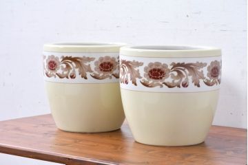 アンティーク雑貨　オールドノリタケ(則武、日陶)　NORITAKE　月桂樹印　菊牡丹文がレトロな火鉢2点セット(手あぶり、鉢カバー、傘立て)(R-084659)