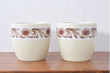 アンティーク雑貨　オールドノリタケ(則武、日陶)　NORITAKE　月桂樹印　菊牡丹文がレトロな火鉢2点セット(手あぶり、鉢カバー、傘立て)(R-084659)