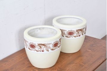 アンティーク雑貨　オールドノリタケ(則武、日陶)　NORITAKE　月桂樹印　菊牡丹文がレトロな火鉢2点セット(手あぶり、鉢カバー、傘立て)(R-084659)