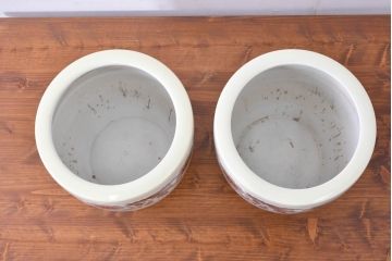 アンティーク雑貨　オールドノリタケ(則武、日陶)　NORITAKE　月桂樹印　菊牡丹文がレトロな火鉢2点セット(手あぶり、鉢カバー、傘立て)(R-084659)